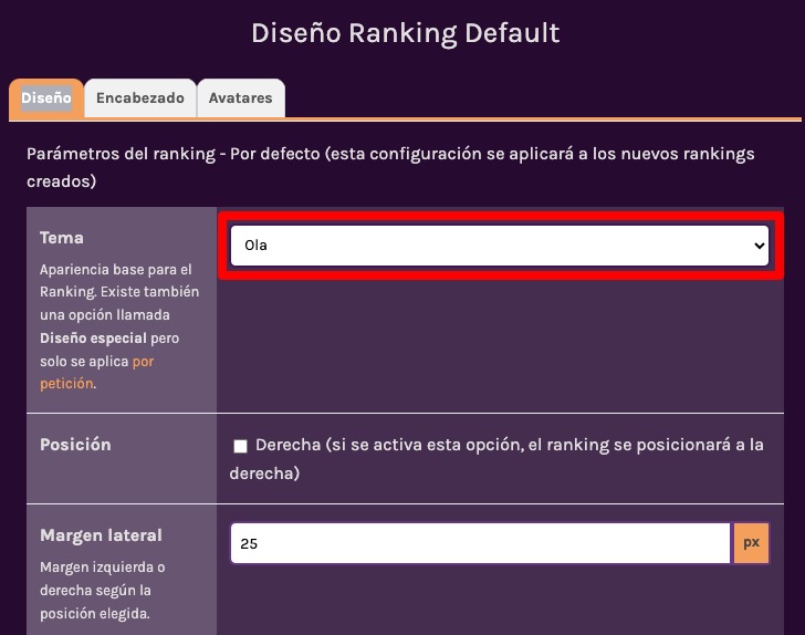 Diseño Tema Ranking